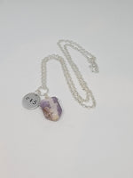 Small Amethyst pendant with hand stamped angel number 945 charm