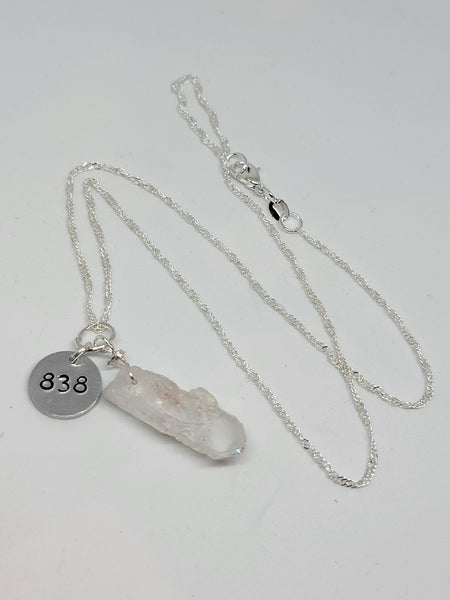 Quartz crystal pendant with angel number 838