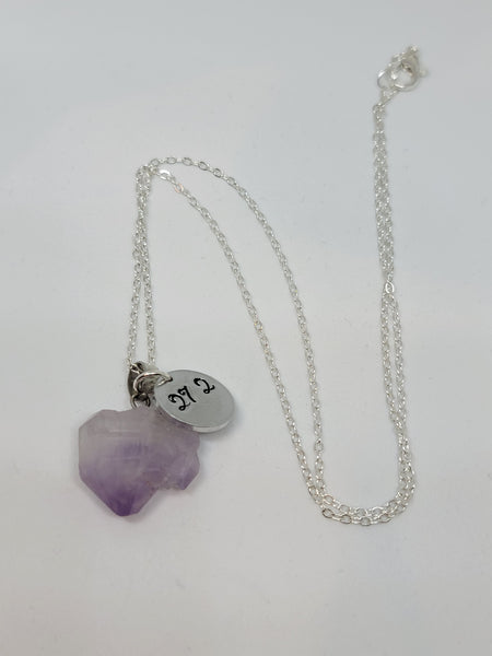 Amethyst pendant with hand stamped angel number 272 charm
