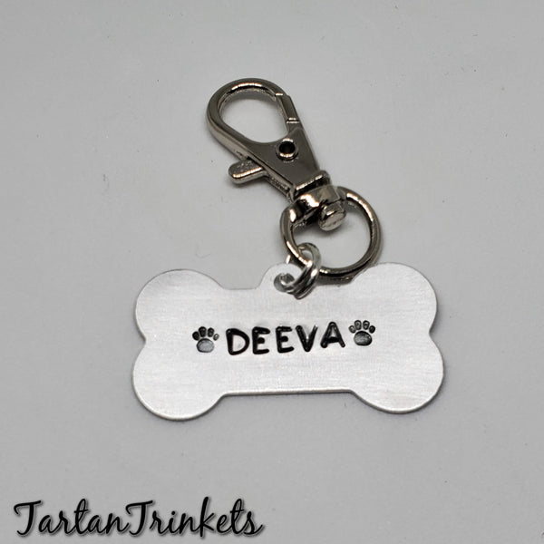 Hand stamped doggy name tags